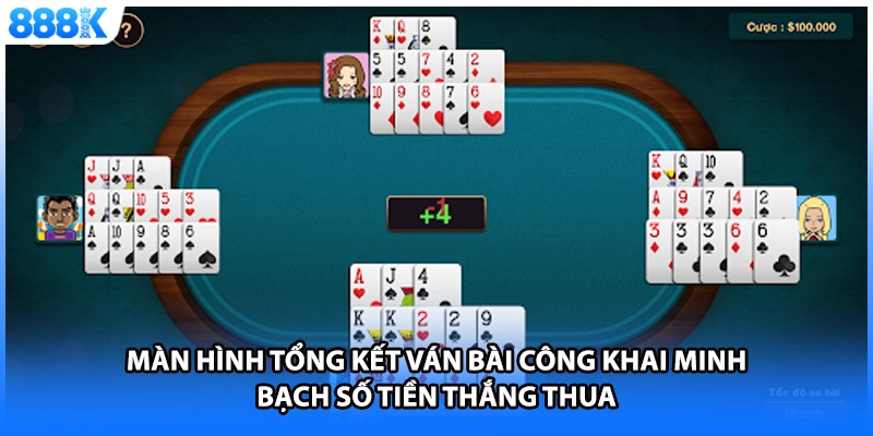 Màn hình tổng kết ván bài công khai minh bạch số tiền thắng thua